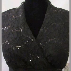 R&M Richards Black Embellished Lace Evening Dress